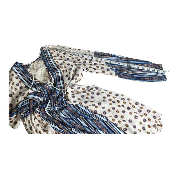 Free People Womens Ivory Blue Boho Pebble Rain Tunic Dress Size XS Pockets Short - Picture 12 of 14